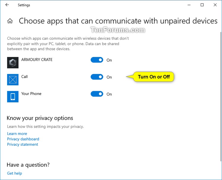 Turn On or Off Apps Communicate with Unpaired Devices in Windows 10