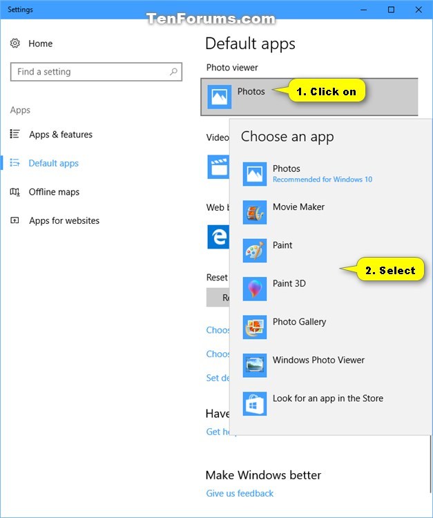Choose Default Apps in Windows 10 Tutorials