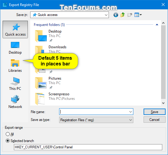 Change Places Bar Items in Common Dialog Box in Windows Tutorials