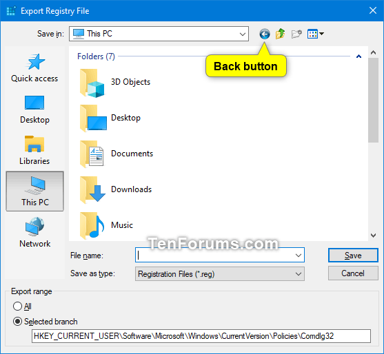 Add or Remove Back Button in Common Dialog Box in Windows Tutorials