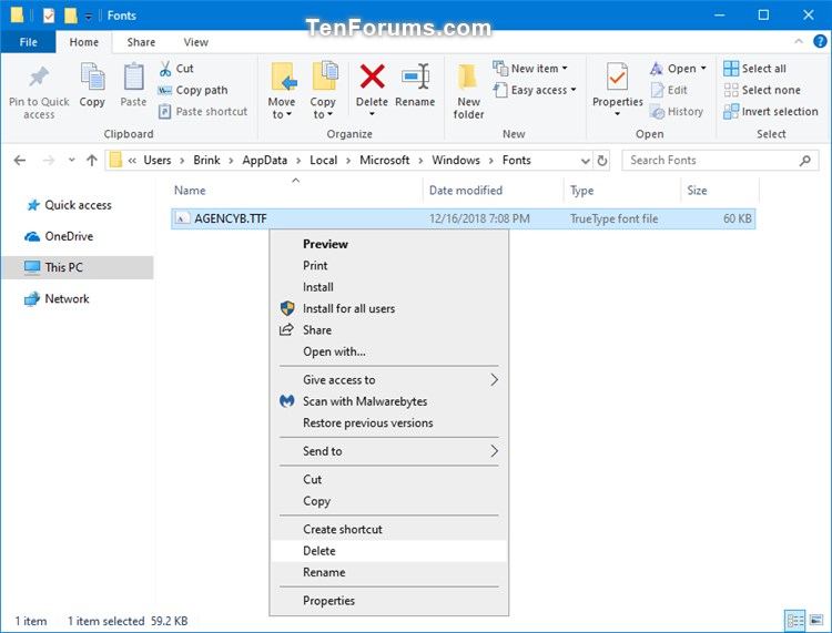 Delete and Uninstall Fonts in Windows 10 Tutorials
