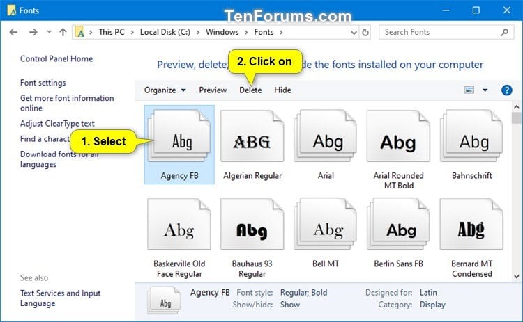 Delete and Uninstall Fonts in Windows 10 Tutorials