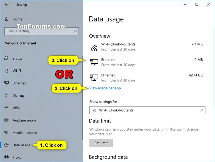 Reset Network Data Usage in Windows 10 Tutorials