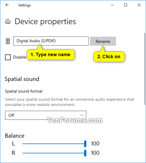Rename Sound Input or Output Device in Windows 10 Tutorials