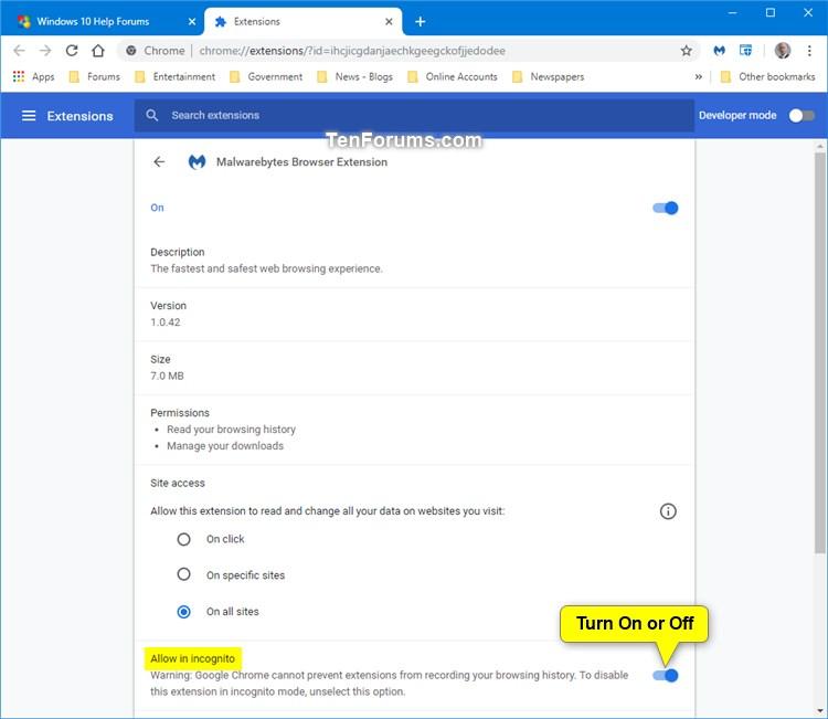 Enable or Disable Extensions in Incognito Mode in Google Chrome Tutorials