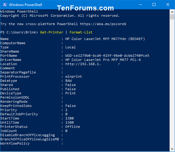 List All Installed Printers in Windows 10 Tutorials