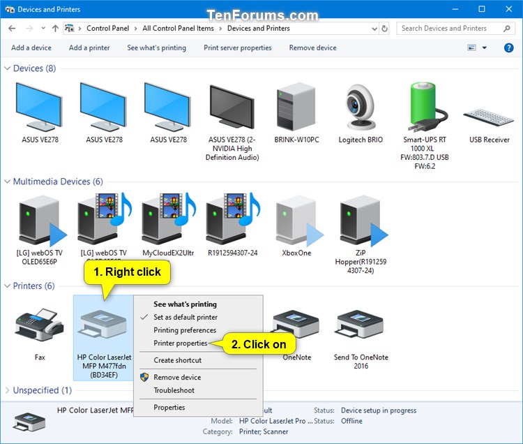 List All Installed Printers in Windows 10 Tutorials