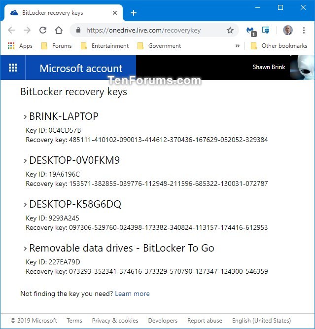 Find BitLocker Recovery Key in Windows 10 Tutorials
