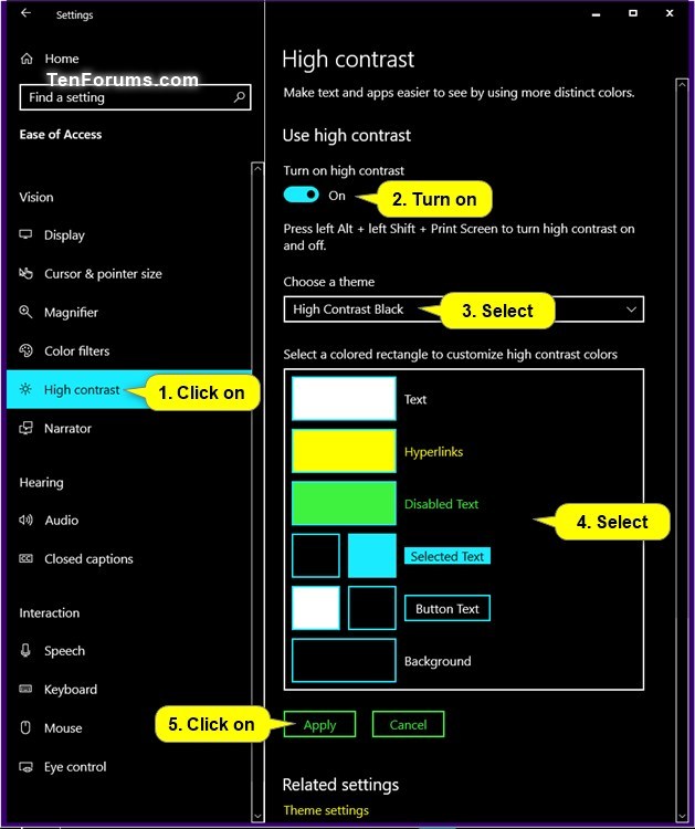 Turn On or Off High Contrast Mode in Windows 10 Tutorials