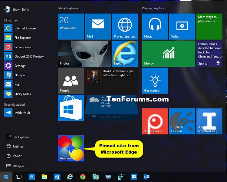 Pin to Start a site in Microsoft Edge in Windows 10 Tutorials