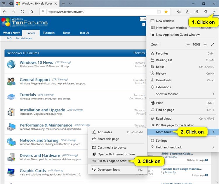 Pin to Start a site in Microsoft Edge in Windows 10 Tutorials
