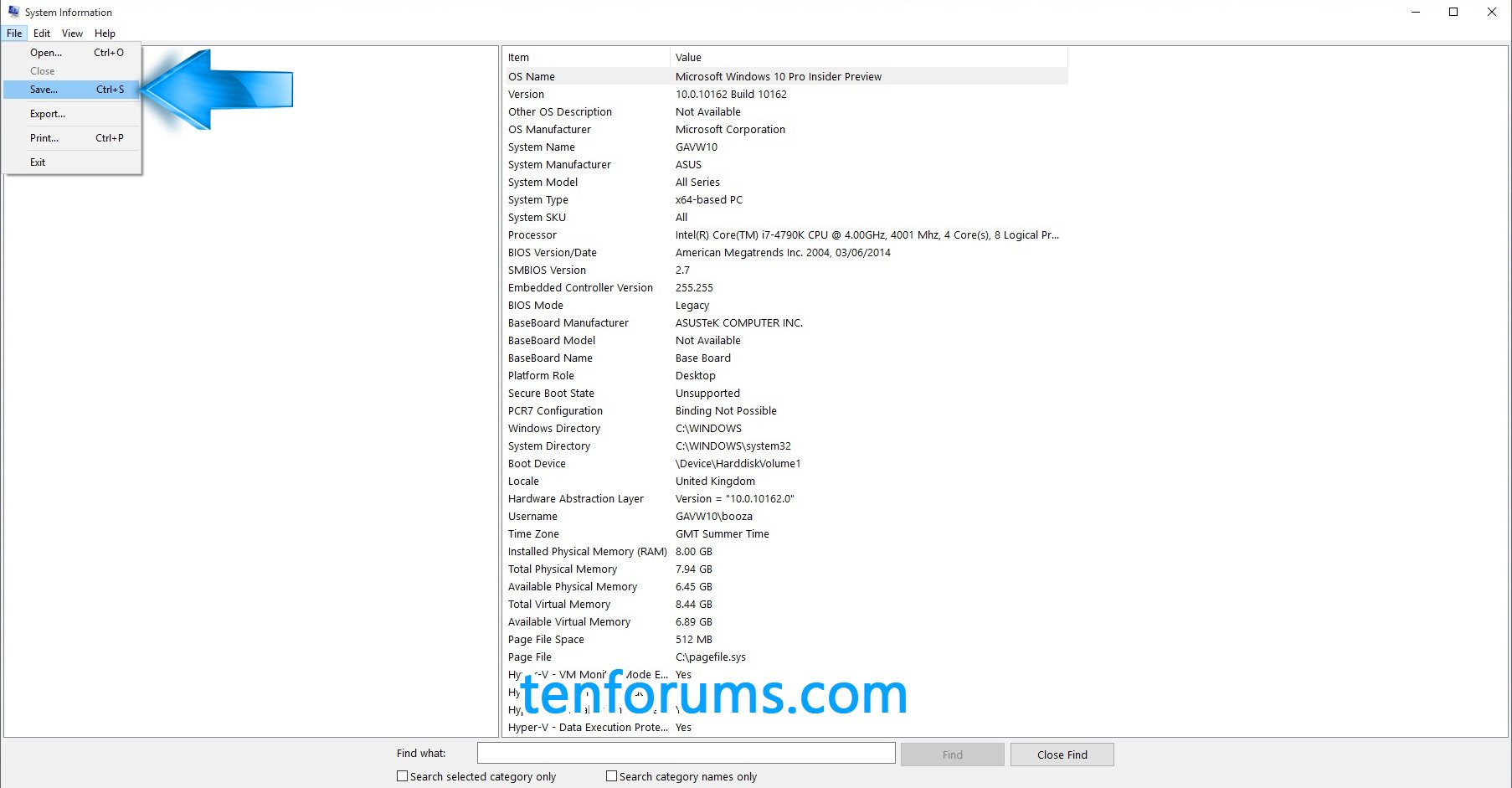 Create System Information File in Windows 10 Tutorials