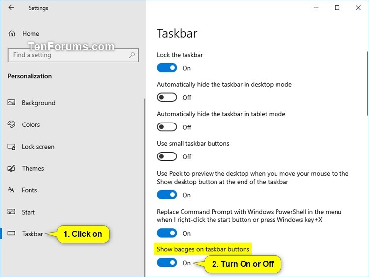 Taskbar Buttons Hide or Show Badges in Windows 10 Tutorials