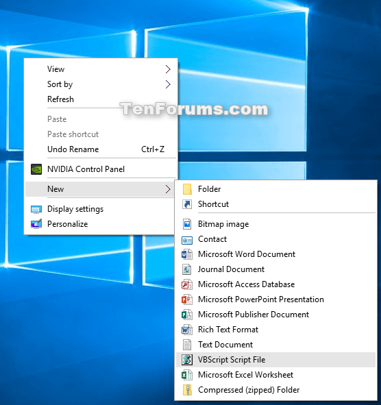 Add VBScript File to New Context Menu in Windows 10 Tutorials