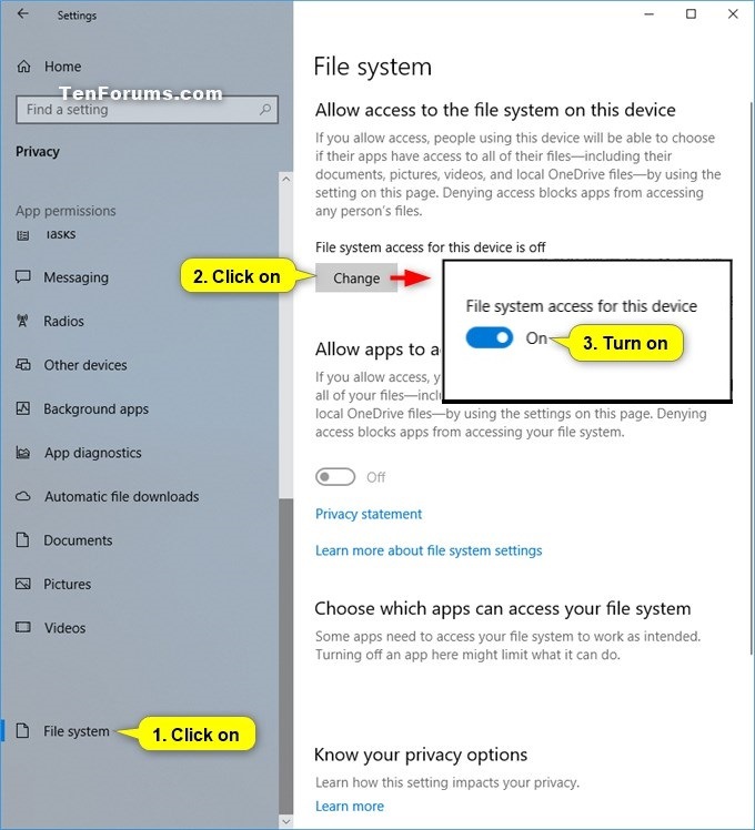 Allow or Deny Apps Access to File System in Windows 10 Tutorials