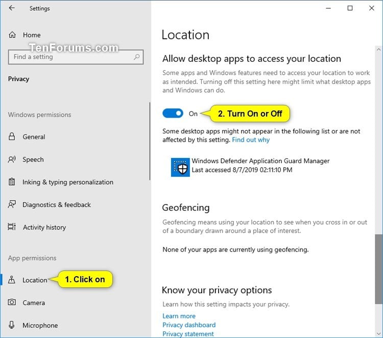 Turn On or Off Location Access for Desktop apps in Windows 10 Tutorials