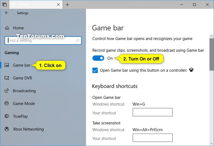 Gaming Turn On or Off Xbox Game Bar in Windows 10 Gaming Turn On or Off Xbox Game Bar in Windows 10