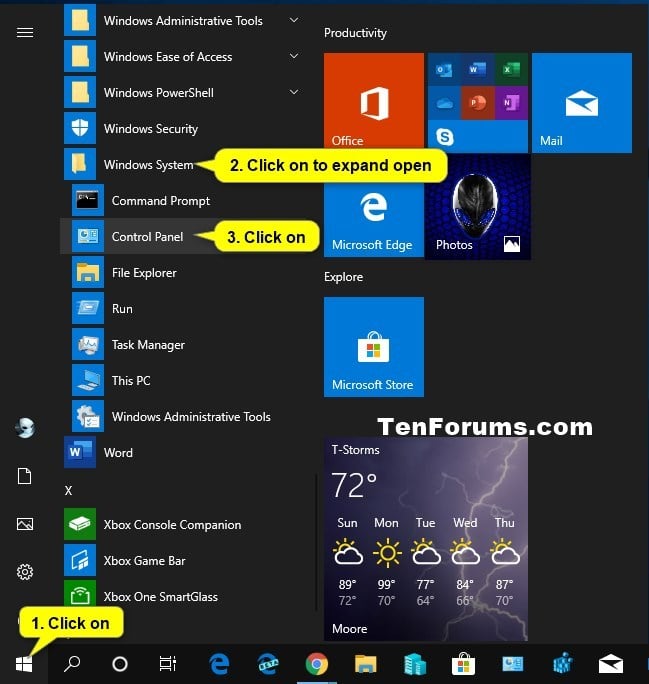 Open Control Panel in Windows 10 Tutorials