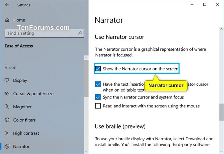 Customize Narrator Cursor Settings in Windows 10 Tutorials