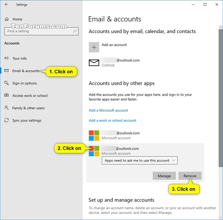 Add and Remove Accounts used by other apps in Windows 10 Tutorials