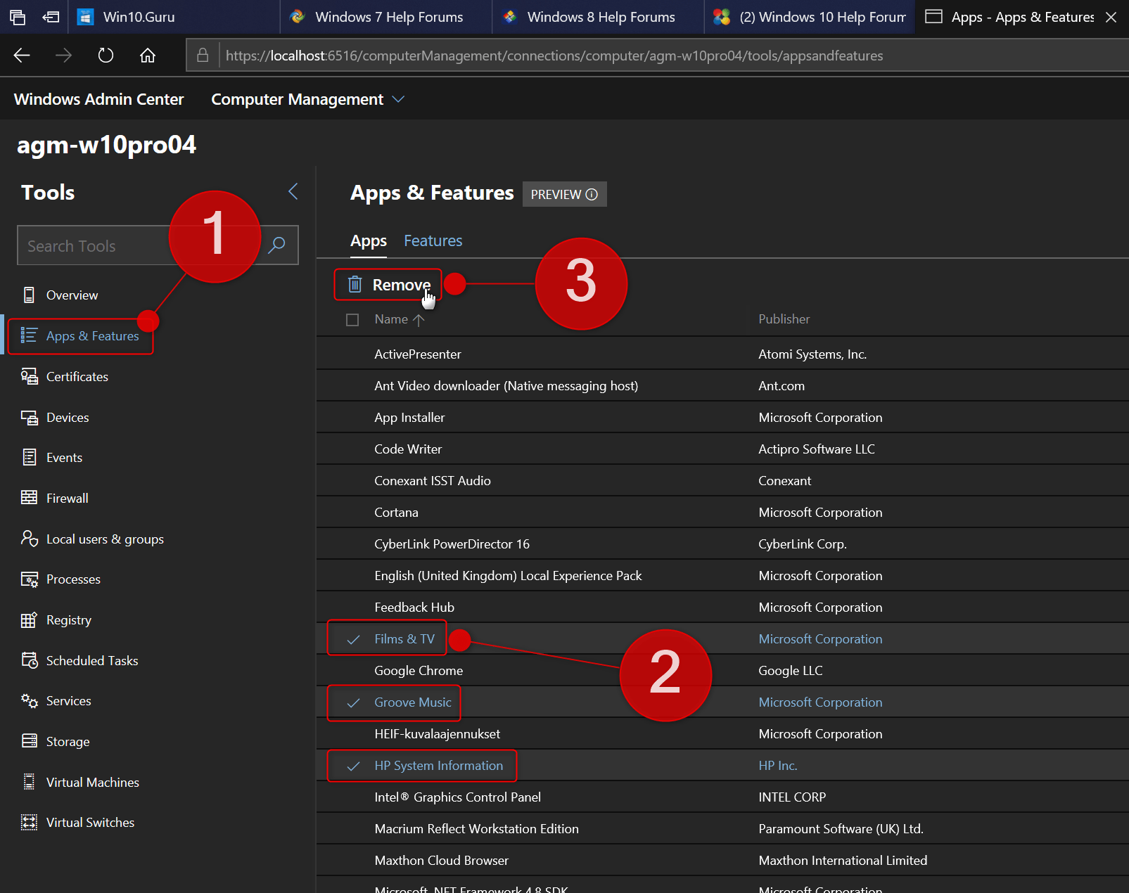 Windows Admin Center Uninstall Apps and Software Tutorials