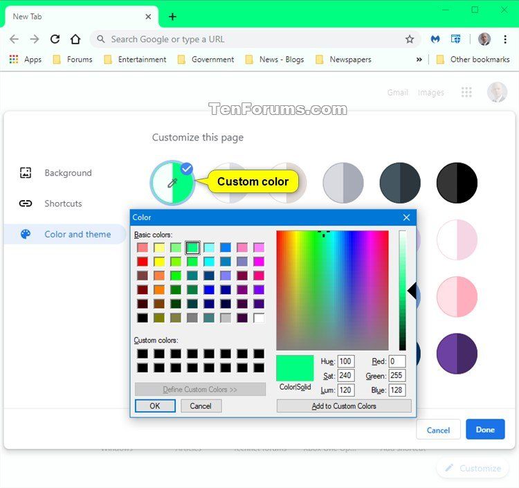 Enable or Disable Color and Theme for New Tab Page in Google Chrome