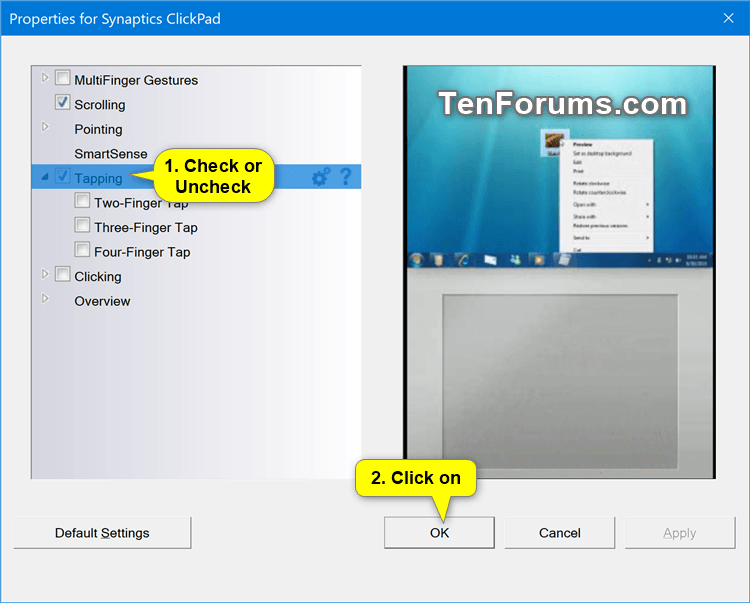 Enable or Disable Touchpad Tapping and Tap to Click in Windows 10