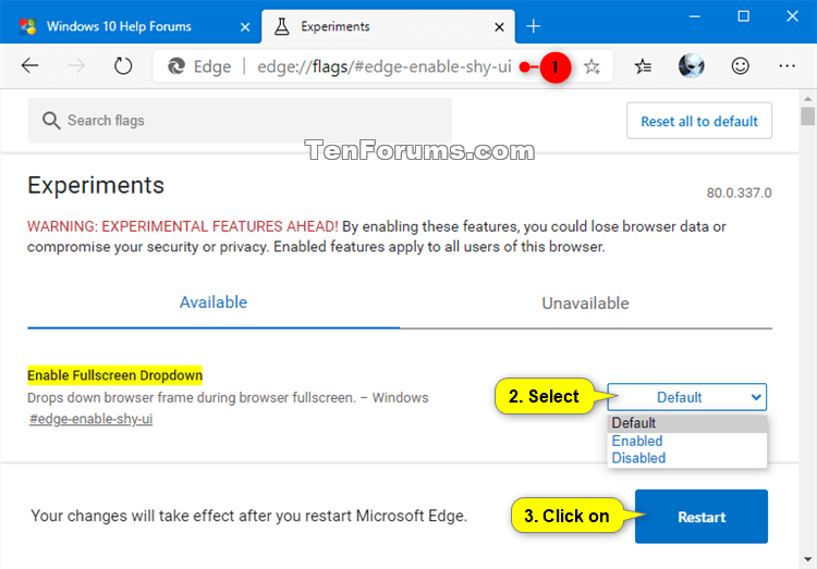 Enable or Disable Fullscreen Dropdown in Microsoft Edge Chromium