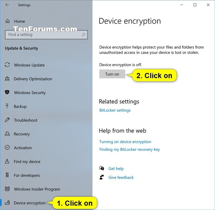 How to Turn On or Off Device Encryption in Windows 10 Tutorials