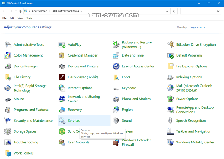 How to Add Services to Control Panel in Windows 7, 8, and 10 Tutorials