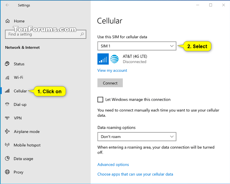 How to Connect and Disconnect a Cellular Data Network in Windows 10