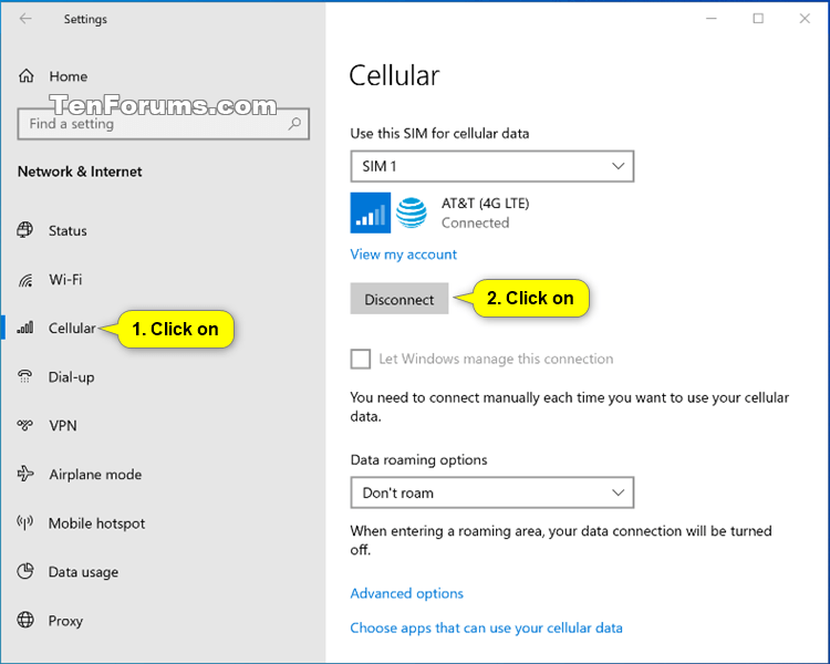 How to Connect and Disconnect a Cellular Data Network in Windows 10
