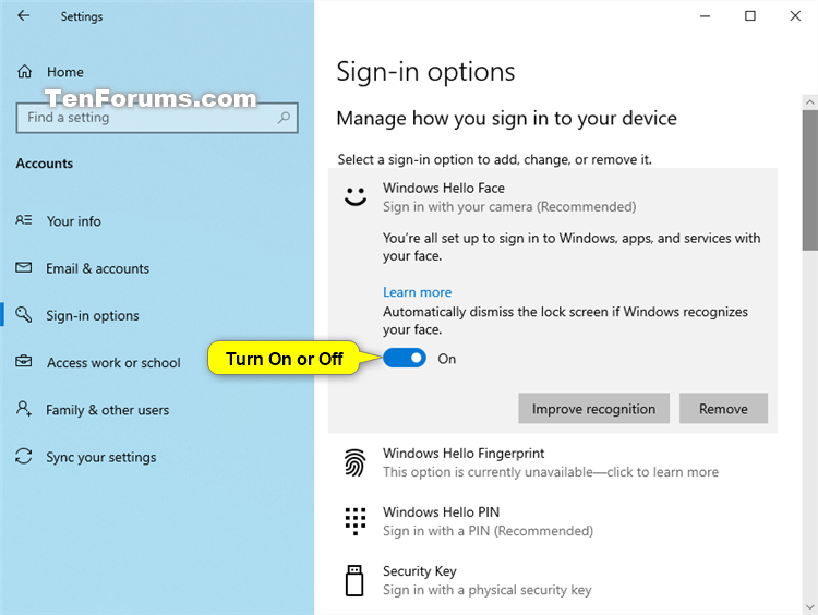 Set up Face for Windows Hello in Windows 10 Tutorials