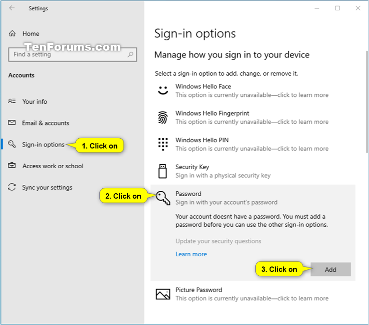 Add Password to Local Account in Windows 10 Tutorials