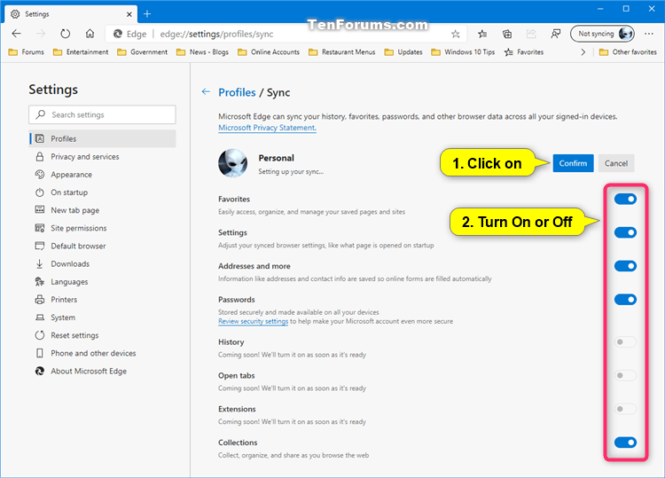 How to Turn On or Off Sync for Profile in Microsoft Edge Chromium