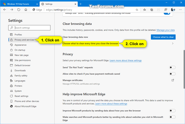 Turn On or Off Clear Browsing Data on Close in Microsoft Edge Chromium
