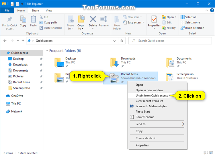 How to Pin Recent Items to Quick Access in Windows 10 Tutorials