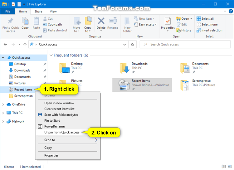 How to Pin Recent Items to Quick Access in Windows 10 Tutorials