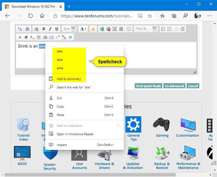 Enable or Disable Check Spelling when Entering Text in Microsoft Edge