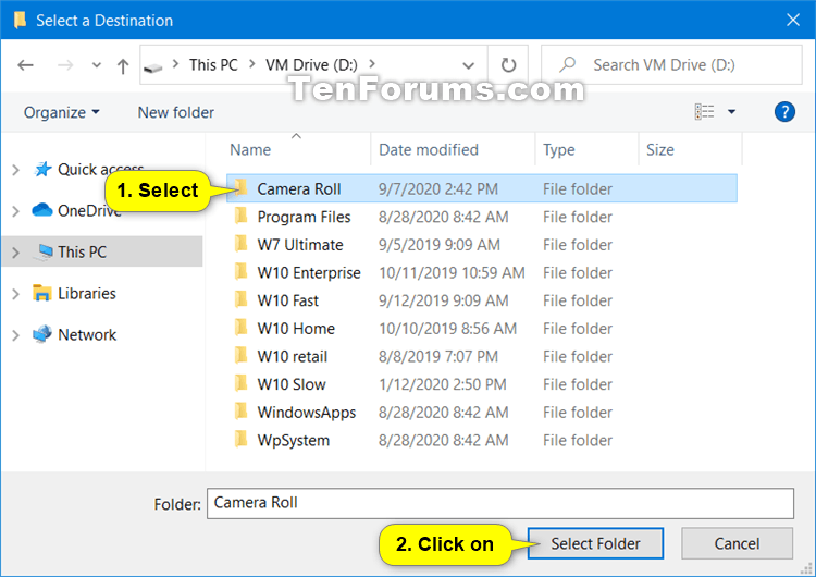 Change or Restore Default Location of Camera Roll Folder in Windows 10