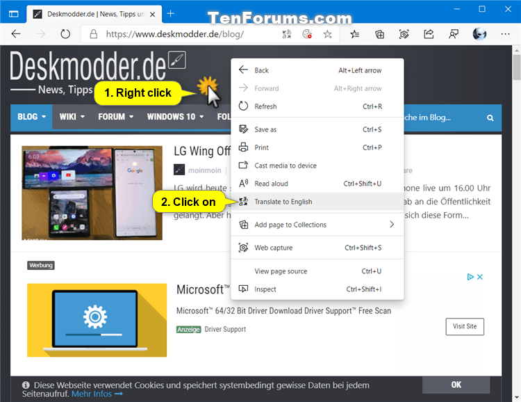 How To Translate Page Or Section Of Page In Microsoft Edge
