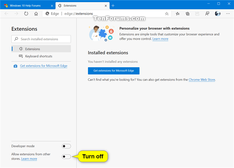 Enable or Disable Allow Extensions from Other Stores in Microsoft Edge