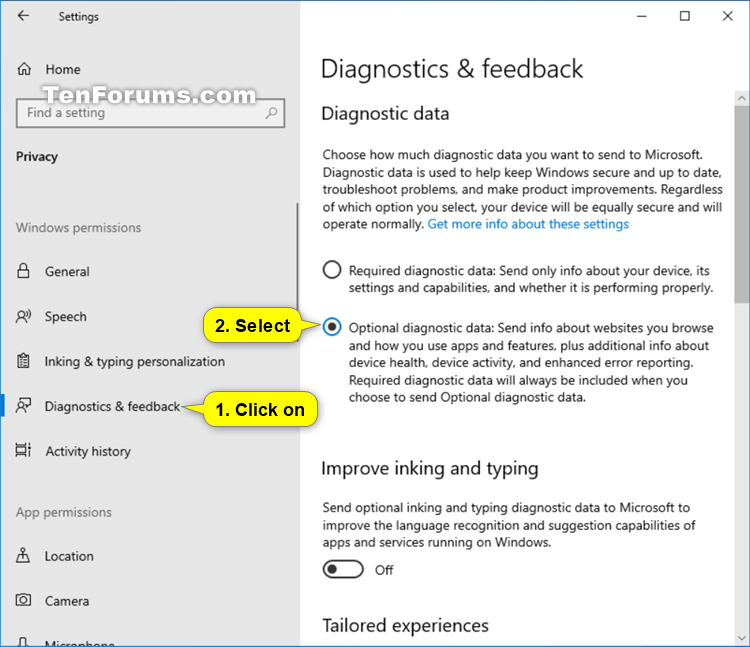 Change Diagnostic Data Settings in Windows 10 Tutorials