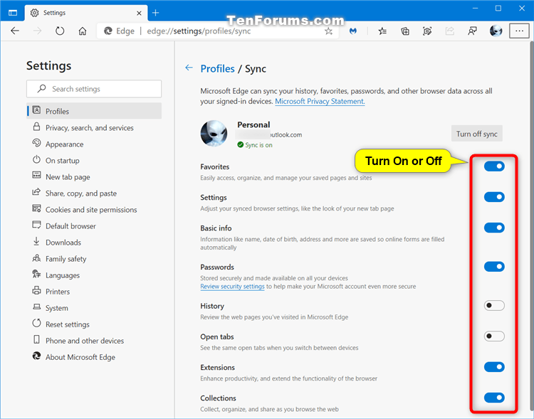 How to Turn On or Off Sync for Profile in Microsoft Edge Chromium
