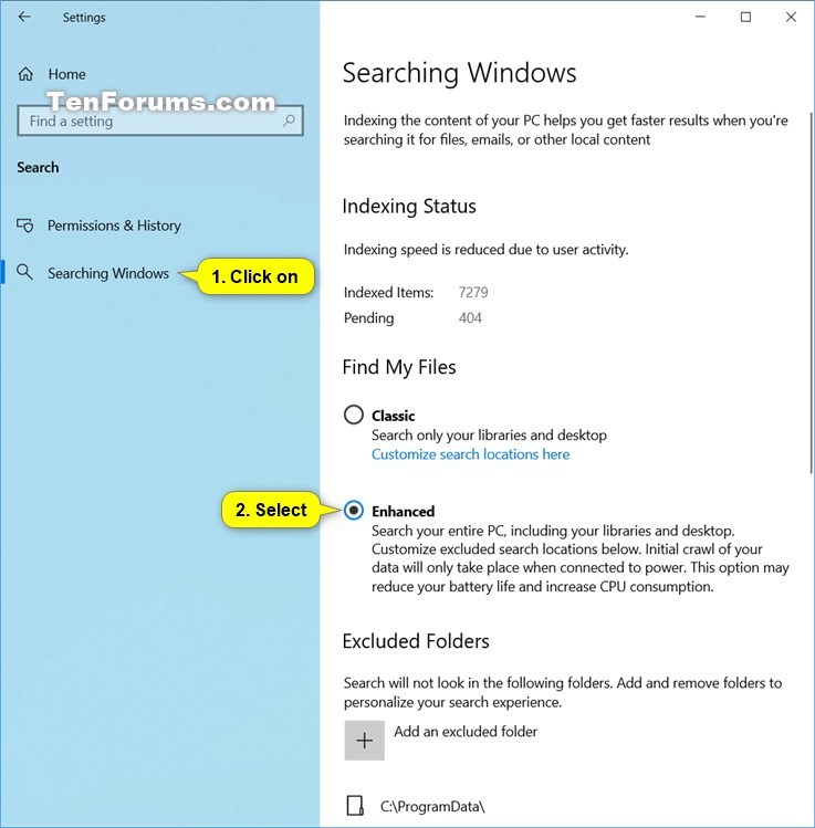 Turn On or Off Enhanced Mode for Search Indexer in Windows 10 Tutorials
