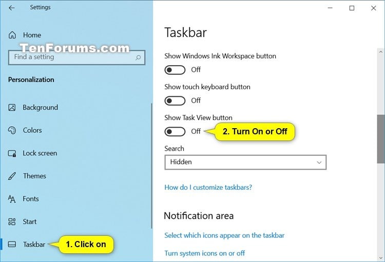 Hide or Show Task View Button on Taskbar in Windows 10 Tutorials