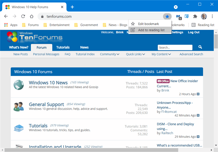 How to Add or Remove Reading List on Bookmarks Bar in Google Chrome