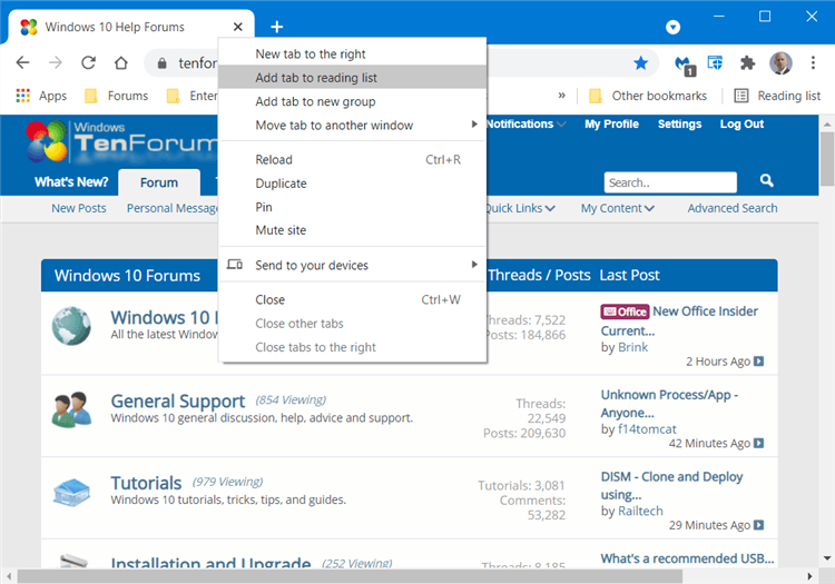 How to Add or Remove Reading List on Bookmarks Bar in Google Chrome