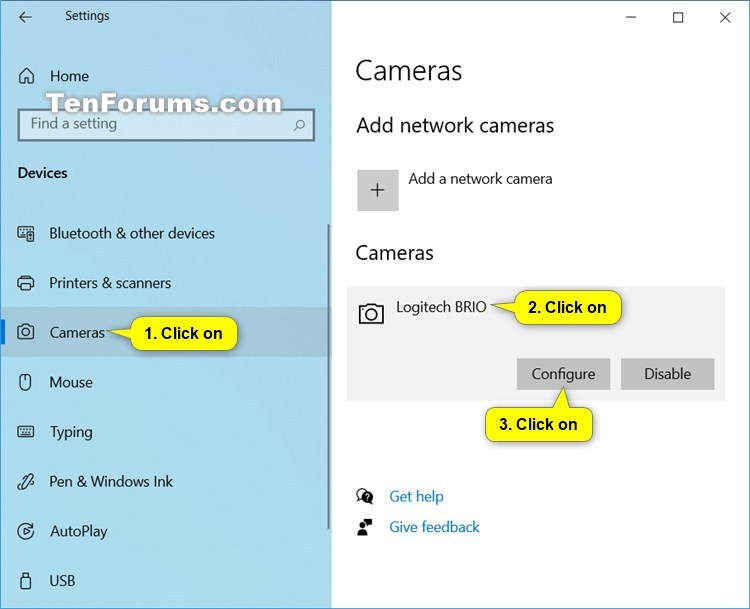 Change or Restore Default Image Settings for Camera in Windows 10