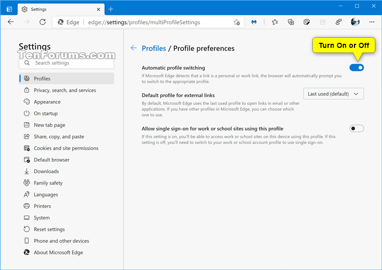 Turn On or Off Automatic Profile Switching in Microsoft Edge Chromium